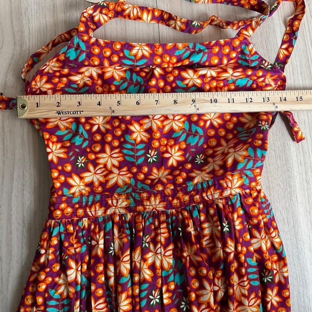 Floral Tropical Halter Midi Dress Open Back Button Front Orange Purple Summer - Picture 3 of 8